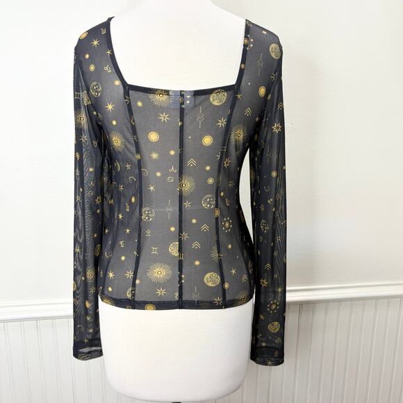 Noisy May Size M Top Sheer Celestial Zodiac Corset Mesh Long Sleeve Goth Witchy - Picture 10 of 15